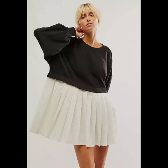 Free People Eleanor Sweatshirt Tunic Dress Oversized Cotton Solid S NEW 276045